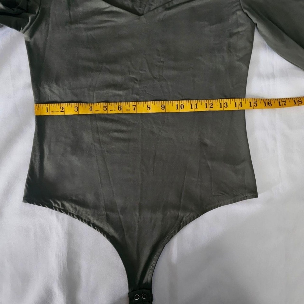 Reoria Women's Gray/Green Sweetheart Neck Long Sleeve Thong Bodysuit Size Large - Picture 7 of 8